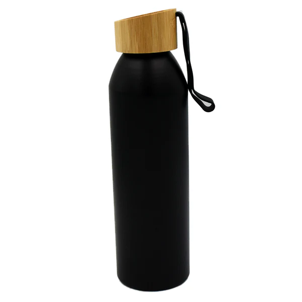 Black Aluminum Bottle with Wood Cap