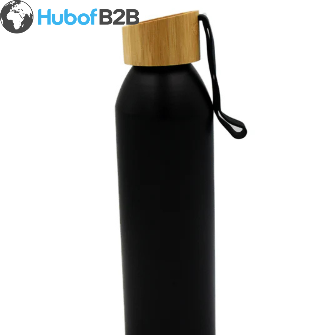 Black Aluminum Bottle with Wood Cap